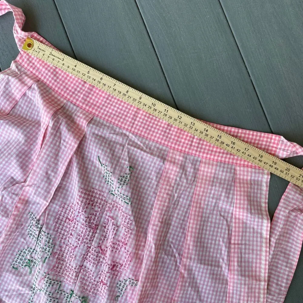 Vintage Ginham Pink and White Half Apron Rose Cross Stitch
